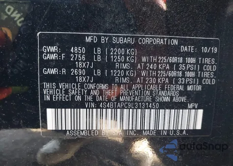 2020 Subaru Outback Touring from USA, damaged, VIN 4S4BTAPC9L3131450